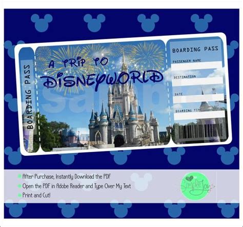 Printable Ticket To Disneyworld Boarding Pass Customizable Template