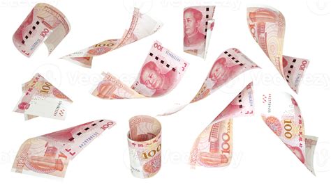 D Rendering Of Chinese Yuan Notes Flying In Different Angles And