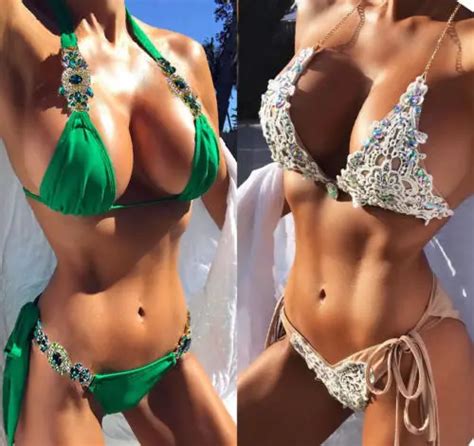 Handmade Diamonds Bikini Women Swimwear Lace Diamond Sequins