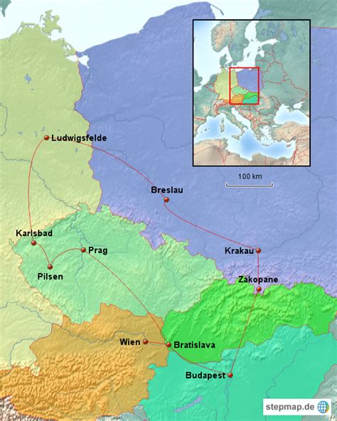 StepMap Osteuropa Tour Farbig Landkarte für Deutschland