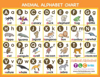 Animal Alphabet Chart by TLC Phonics Program | Teachers Pay Teachers