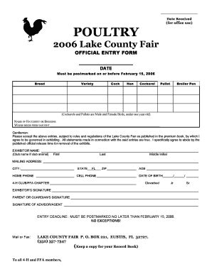 Fillable Online Lake County Poultry Entry Form Bay Lake Beef