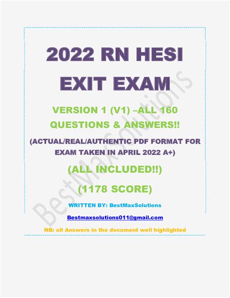 Rn Hesi Exit Exam Version V All Questions Answers