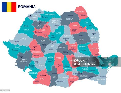 Vetores De Roménia Mapa E Bandeira Ilustração Detalhada Do Vetor E Mais