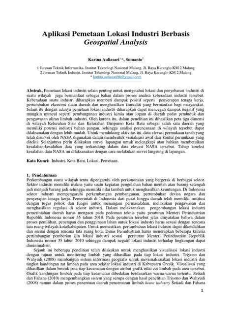 Pdf Aplikasi Pemetaan Lokasi Industri Berbasis Geospatial Analysis