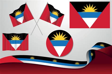 Set Of Antigua And Barbuda Flags In Different Designs Icon Flaying