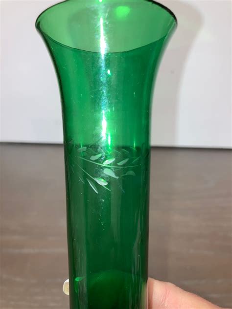 Vintage Japan Emerald Green Bud Vase Etched Bud Vase Footed Etsy