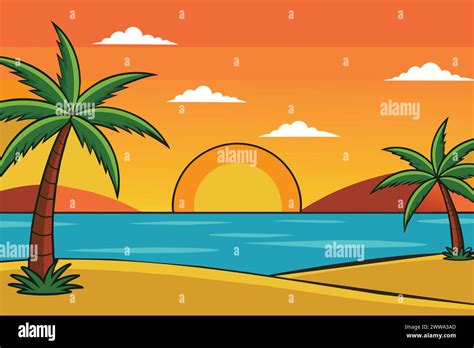 Summer Background With Sunset And Palm Trees Stock Vector Image And Art Alamy