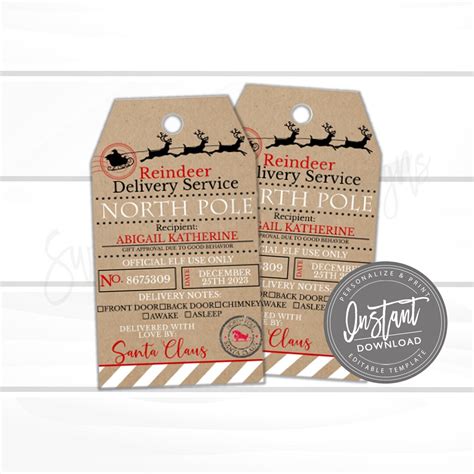 EDITABLE North Pole Delivery Tags Santa Gift Tags Elf Etsy