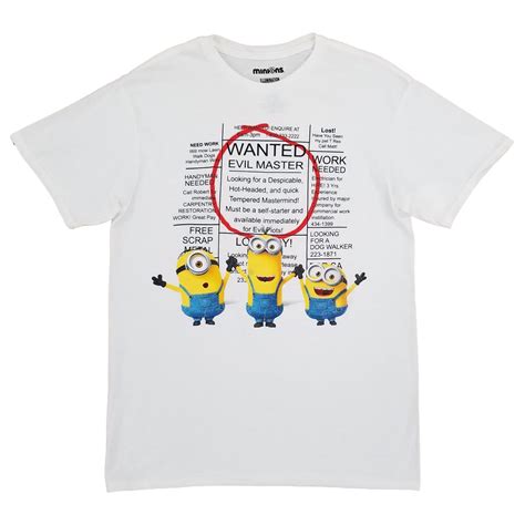 Minions Mens White Wanted Evil Master Short Sleeve T Shirt Large