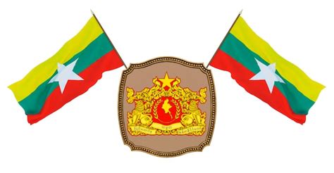 Premium Photo Flag And The Coat Of Arms Of Myanmar Background For Editors And Designers