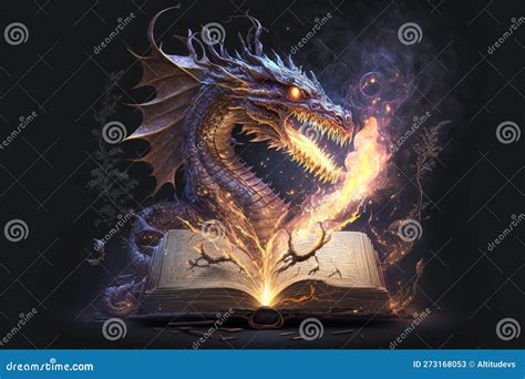 A Book with a Dragon on the Cover, Breathing Fire and Casting Spells. Stock Illustration ...