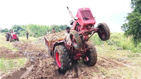 Mahindra Tractor Stuck In Mud With Heavy Loaded Trolley Rescued By