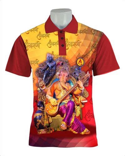 Polyester Graphic Printed Ganpati Sublimation T Shirts Round Collar At