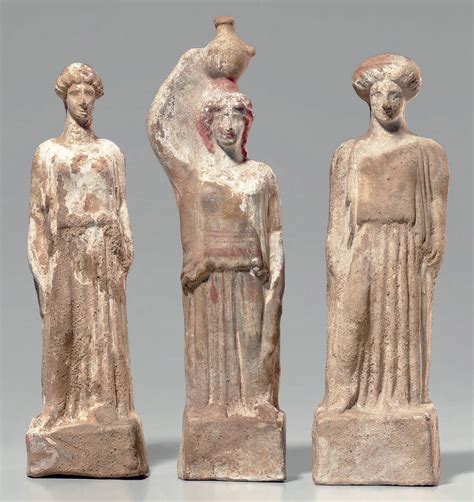 Three Greek Terracotta Female Figures Classical Period Circa Mid Th