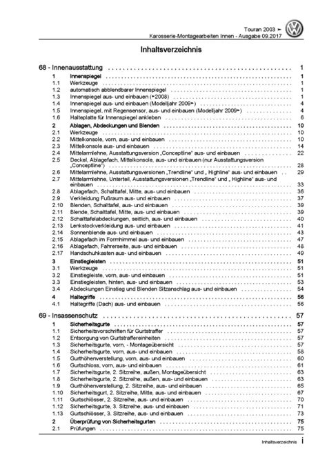 Vw Touran I Typ T Karosserie Innen Reparaturanleitu