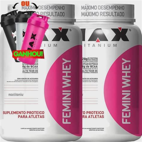 Kit Massa Muscular Mulher 2x Femini Whey Max Titanium em Promoção