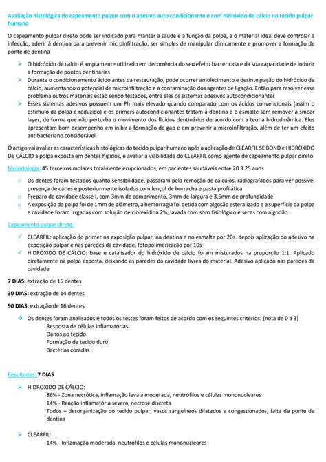 Solution Avalia O Histol Gica Do Capeamento Pulpar O Adesivo Auto