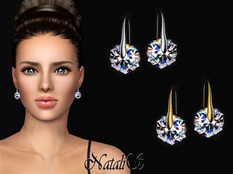 The Sims Resource NataliS TS3 Round Crystal Drop Earrings