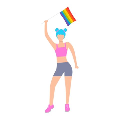 Premium Vector Girl With Blue Hair Taking Part In Pride Parade Pride Month Women Demonstration