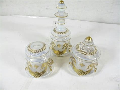 Vintage 3 Piece Vanity Glass Set Czechoslovakia Glass Set Vanity Set