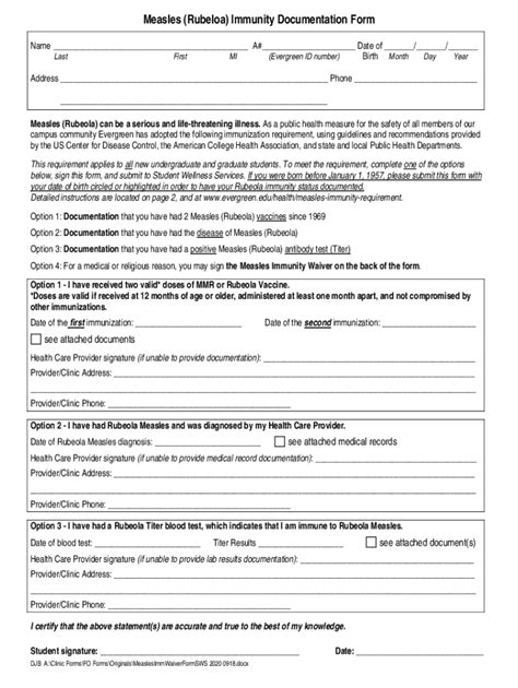 Fillable Online Measles Immunity Report Form Student Health Center