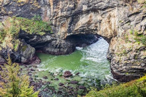 View Of The Natural Bridges On The Oregon Coast Stock Photo Image Of