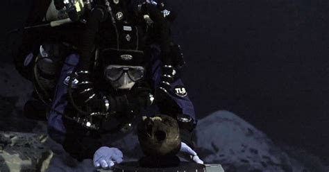 human skull   underwater cave  mexico