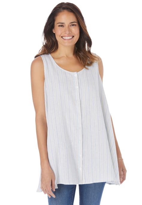 Woman Within Woman Within Women S Plus Size Button Front Linen Tank