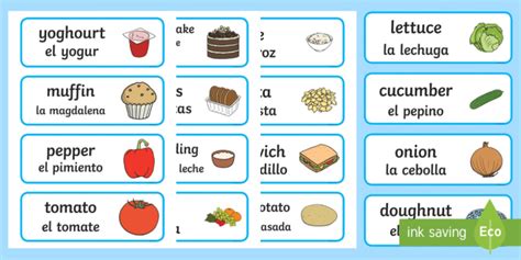 Food Word Cards English Spanish Teacher Made