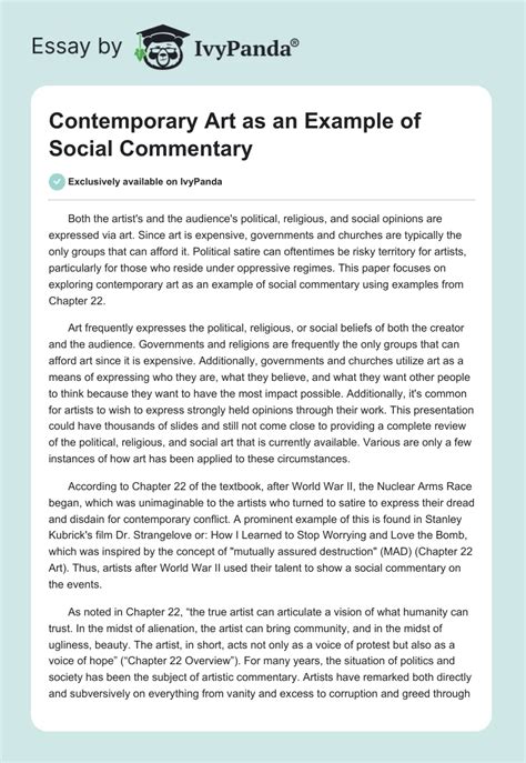 Contemporary Art As Example Of Social Commentary 619 Words Essay