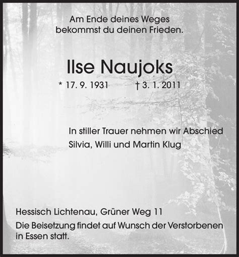 Traueranzeigen Von Ilse Naujoks Trauer Hna De