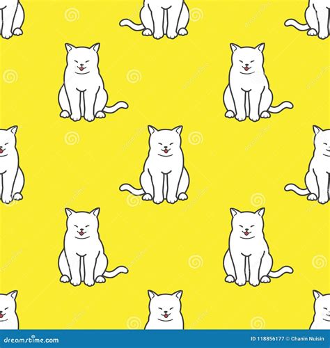 Cat Seamless Pattern Vector Sleep Kitten Smile Doodle Wallpaper ...