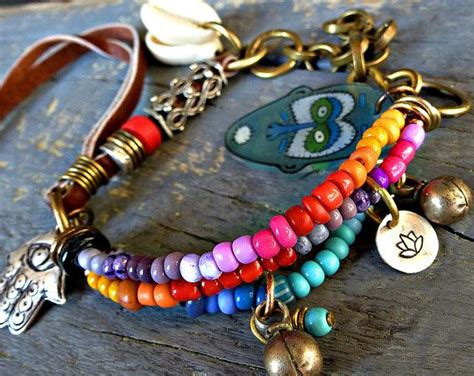 Hippie Boho Multistrand Bracelet Sterling Silver Hamsa Bracelet