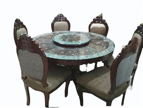 Round Glass Top Teak Wooden Dining Table Set 6 Seater At Rs 60000 Set