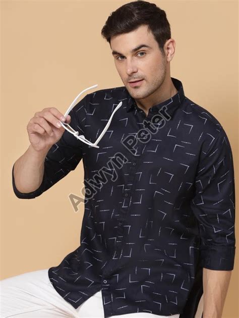 Full Sleeve Men Printed Cotton Shirt Feature Anti Shrink Anti