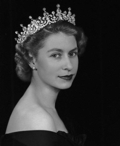 Stunning Black And White Portrait Of Queen Elizabeth Ii Wearing The