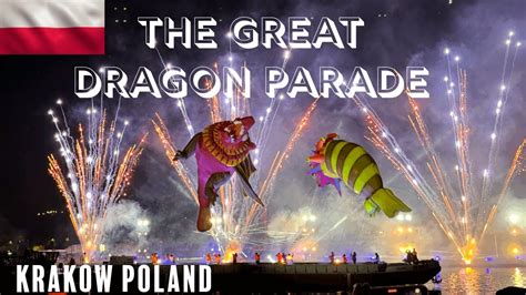 Wielka Parada Smoków Krakow Poland 2024 Fireworks Huge Dragons Water