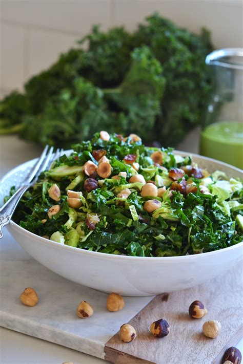 Shaved Brussels Sprout And Kale Salad With Sweet Basil Dressing