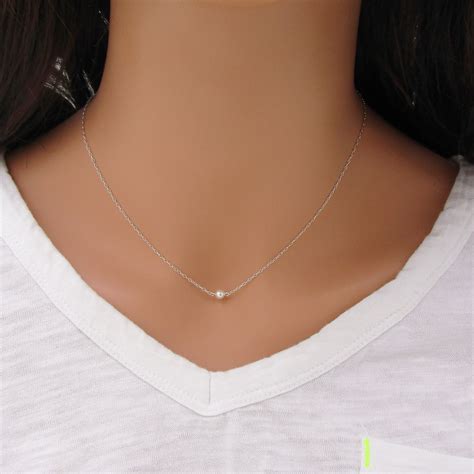 Tiny Pearl Necklace Sterling Silver Single Pearl Necklace One Pearl