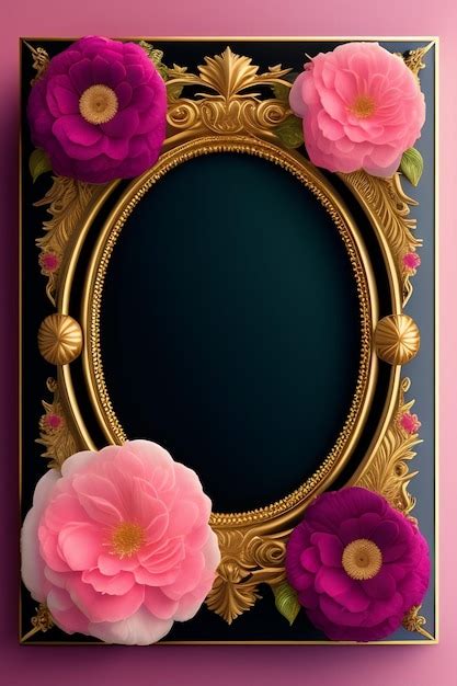 Premium Photo Pink Flowers On A Gold Frame