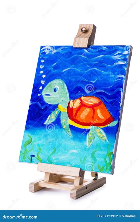 Turtle Underwater in a Deep Sea with Sun Rays in Oil Painting Drawing ...