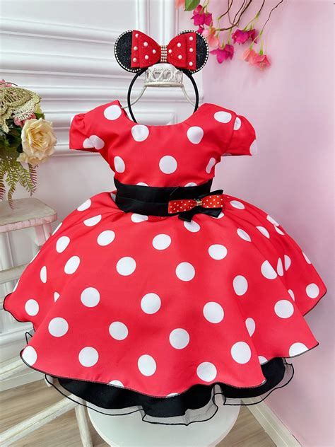 Vestido Infantil Minnie Vermelho C Bolinhas Brancas Festas Rosa