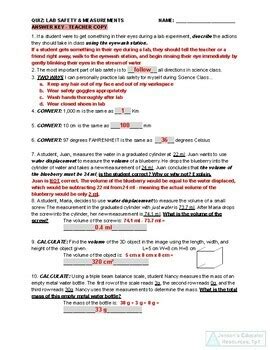 Quiz Measurements Lab Safety Scientific Method Unit Answer Key