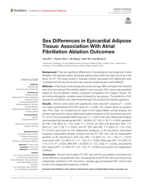 Pdf Sex Differences In Epicardial Adipose Tissue Association With Atrial Fibrillation