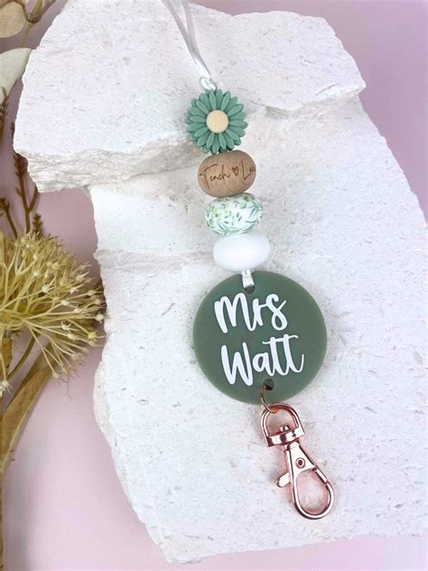 Personalised Green Daisy Lanyard Two Tiny Elephants