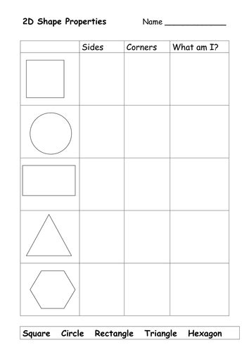 2d Shapes Properties Worksheet Teaching Resources