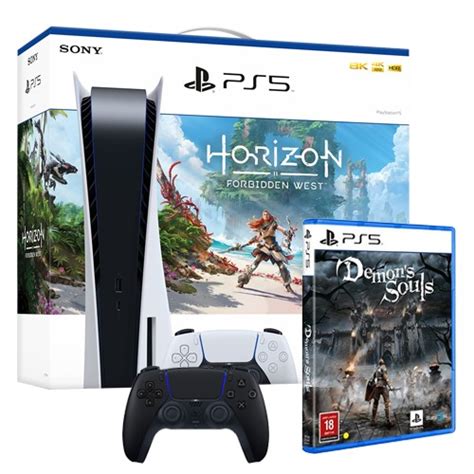 Sony Playstation 5 Disc Console Bundle With Ps5 Horizon Forbidden West Dlc Voucher Demon Souls