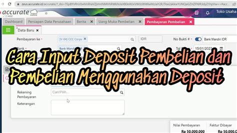 Cara Input Transaksi Pembelian Menggunakan Deposit Pembelian Pada