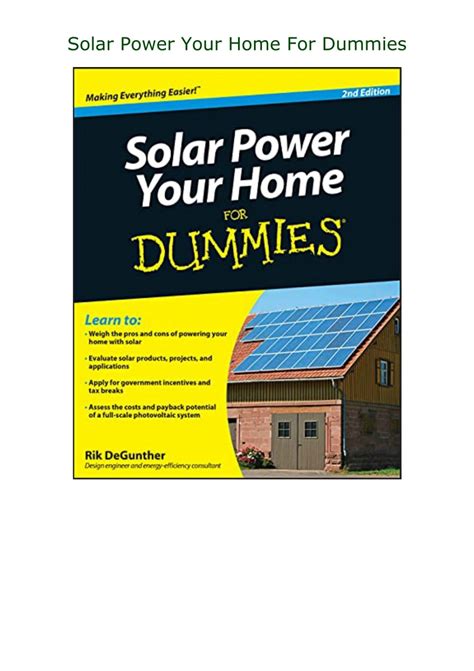 download free (pdf) Solar Power Your Home For Dummies